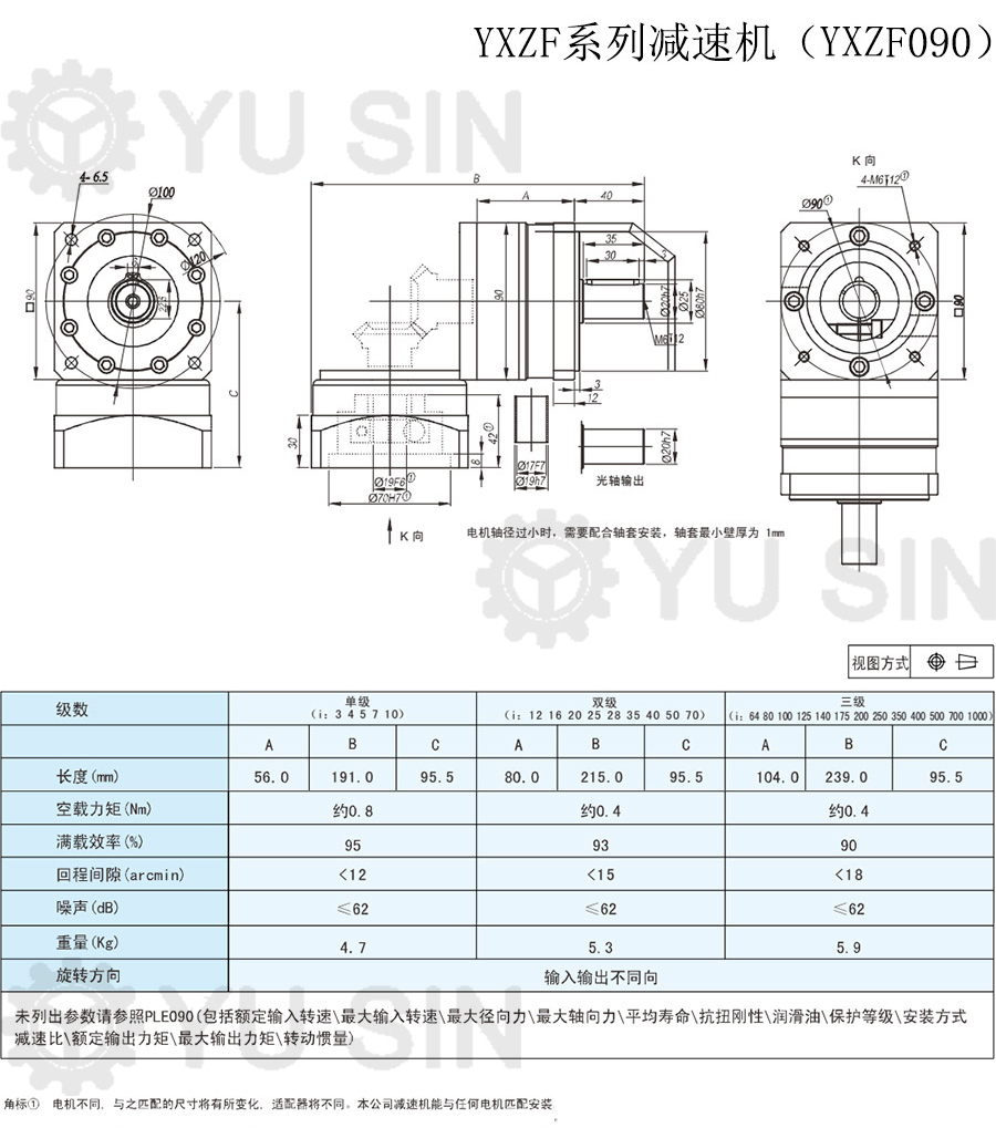 宇鑫YXZF90精密行星伺服減速機(jī)尺寸圖